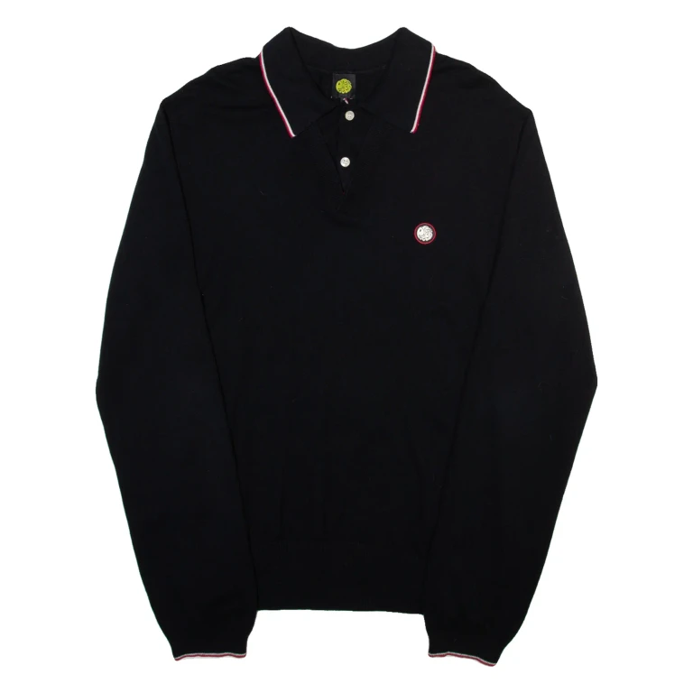 PRETTY GREEN Mens Polo Shirt Black Long Sleeve M