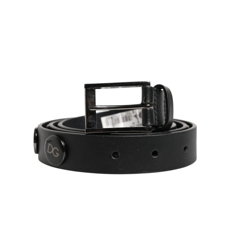 Black Luxury Leather Dg Studs Buckle Belt - Men
