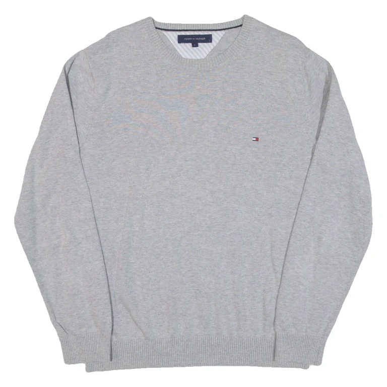 TOMMY HILFIGER Mens Jumper Grey Tight Knit L