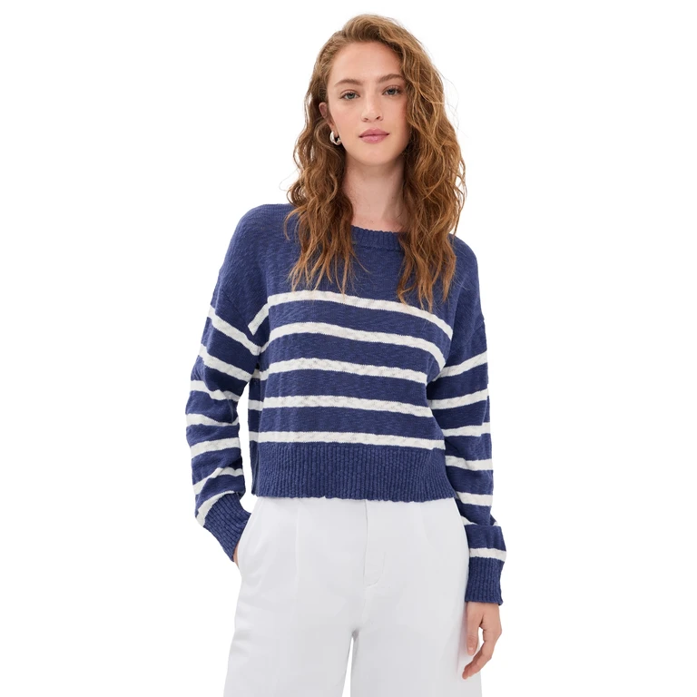 Marine Layer Seabreeze Crew Neck Sweater Navy/White Stripe XL