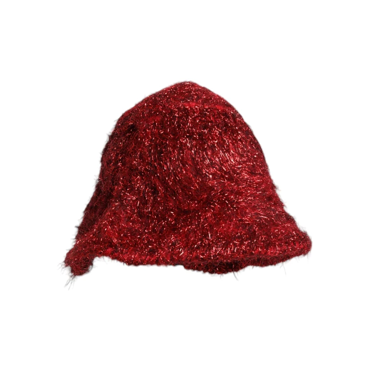 Red Viscose Tinsel Wide Brim Bucket Hat - Women