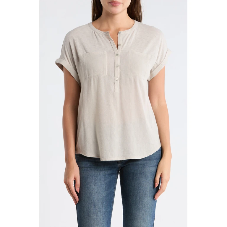 Women's Mixed Media Henley - Dove
