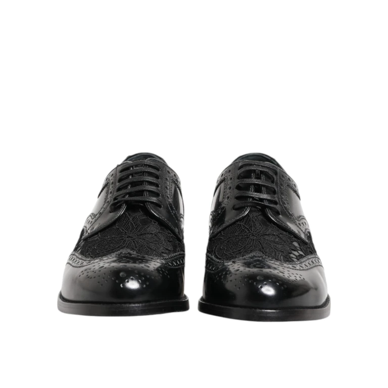 Dolce & Gabbana Black Leather Floral Lace Dress Formal Shoes - Women