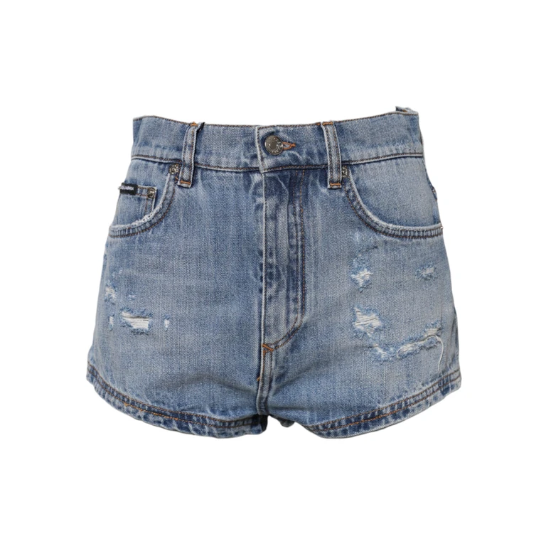 Dolce & Gabbana Blue Logo Plaque Denim Cotton Hot Pants Shorts Elastane - Women