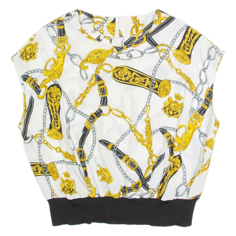 Womens Printed Vest White Sleeveless Crazy Pattern L
