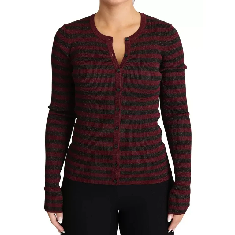 Dolce & Gabbana Black Red Striped Womens Cardigan Sweater And Viscose Polyester Clothing - Women