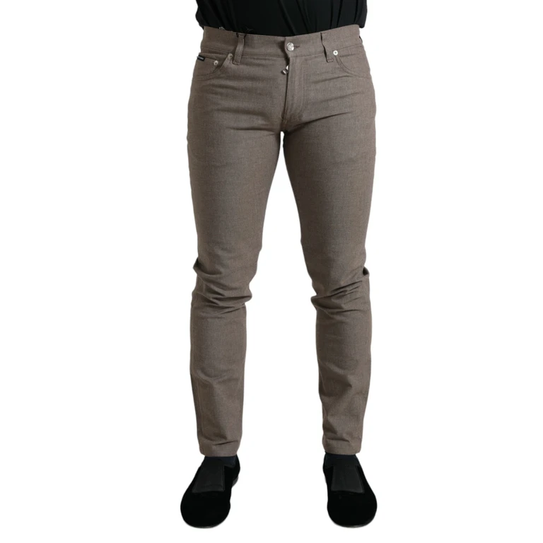 Dolce & Gabbana Brown Cotton Stretch Skinny Men Pants Elastane - Men