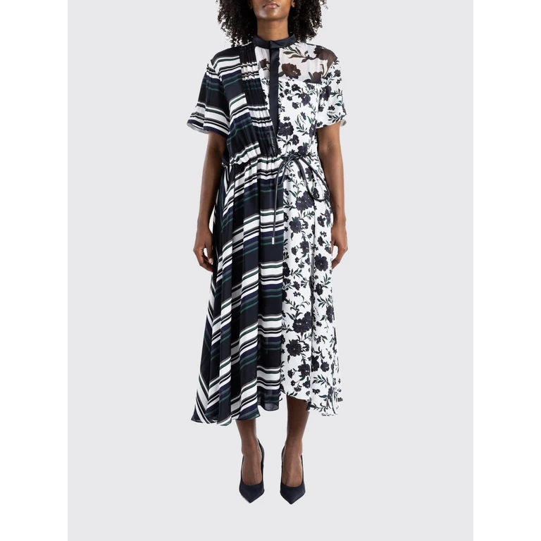 Midi Chemisier Dress in Patchwork Crêpe with a Korean Collar (2608524120)