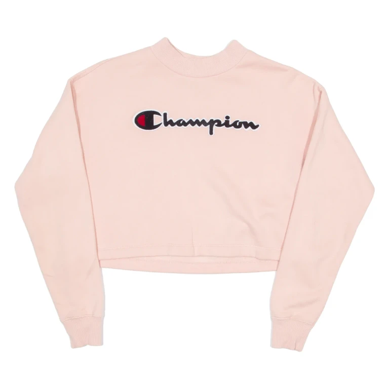 CHAMPION Cropped Womens Sweatshirt Pink Crew Neck S