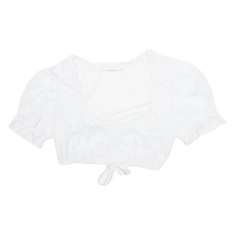 ESMARA Womens Cropped Blouse White V-Neck Puff Sleeve UK 10