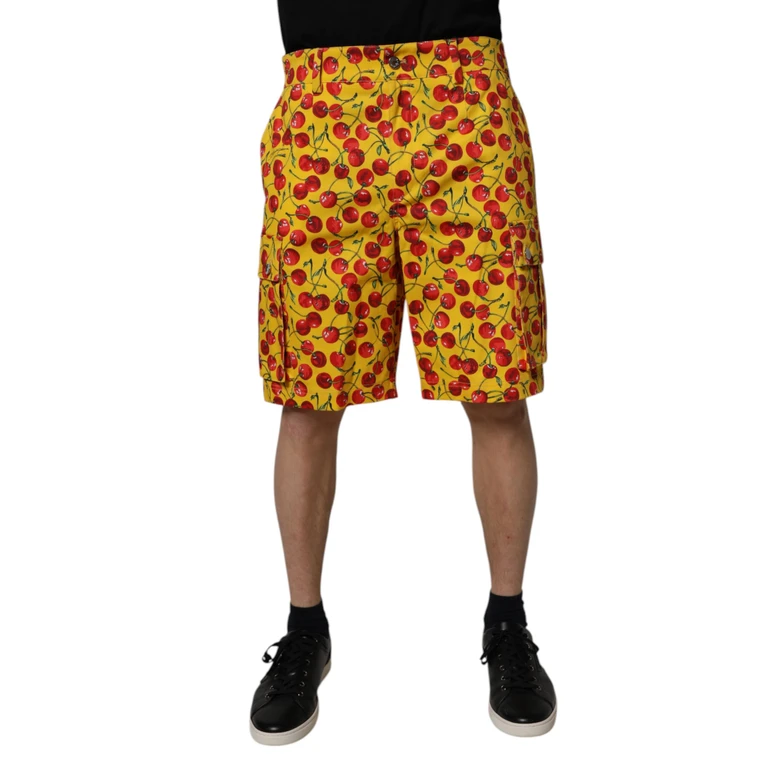 Dolce & Gabbana Yellow Cherry Print Cotton Men Bermuda Shorts - Men