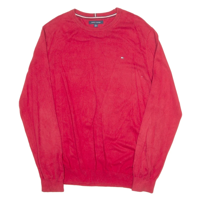 TOMMY HILFIGER Mens Jumper Red Tight Knit XL