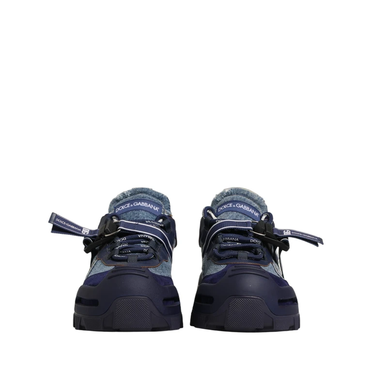 Dolce & Gabbana Blue Airmaster Panelled Low Top Denim Sneakers Shoes Cotton Nylon Viscose Calf - Men
