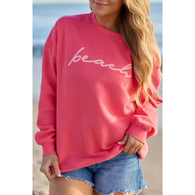 Beach Script Light Red Graphic Sweatshirt