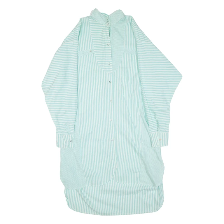 Womens Day Dress Blue Striped Long Sleeve Knee Length L