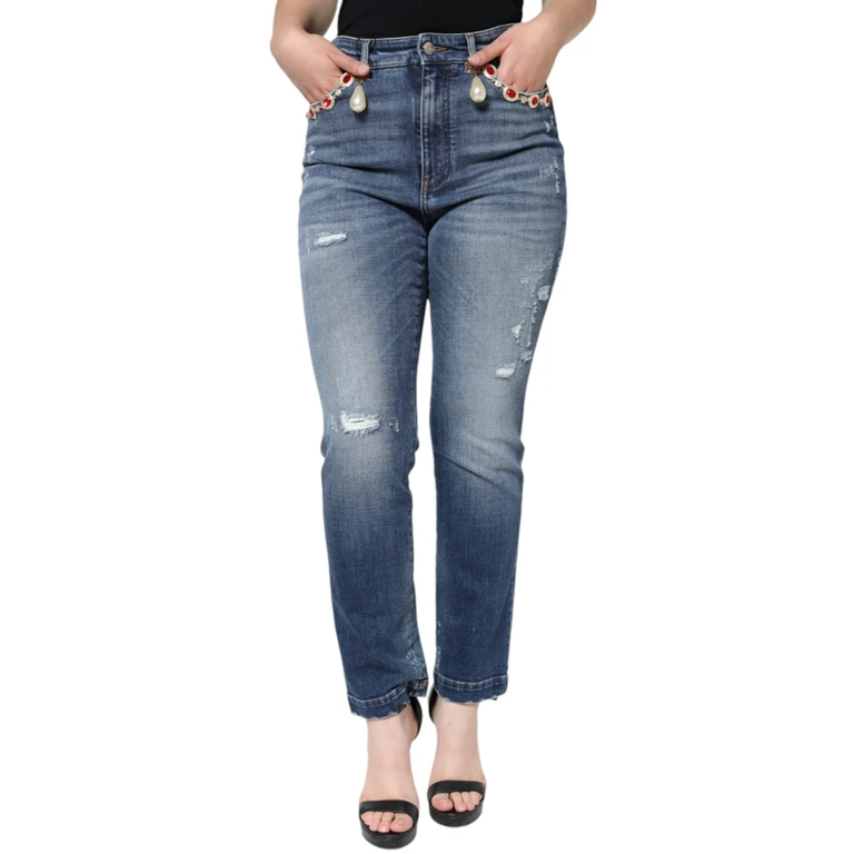Dolce & Gabbana Dark Blue Cotton Tattered Skinny Denim Jeans Elastane Clothing - Women