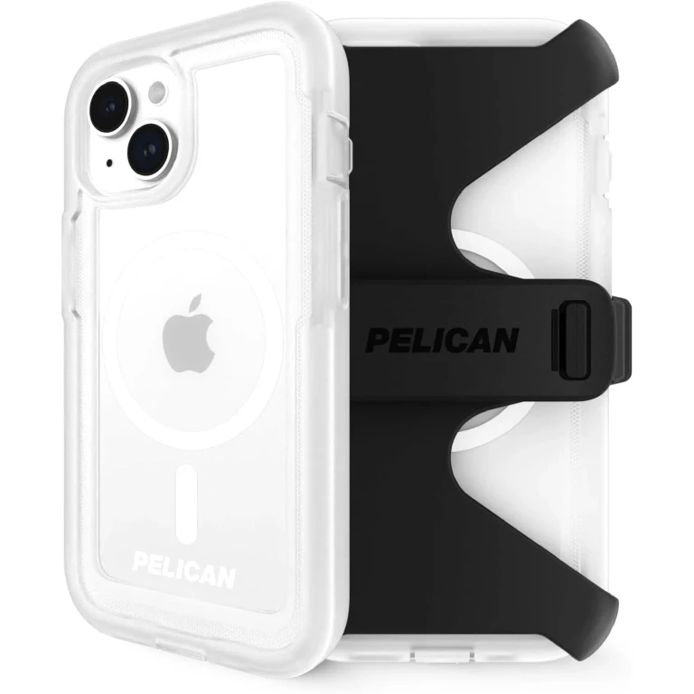 Voyager - iPhone 15 Plus Case 6.7" [Compatible with MagSafe] [Anti-Yellow] Magnetic Charging Phone Case with Belt Clip Holster Kickstand [18ft Military Grade Drop Protection] - Clear