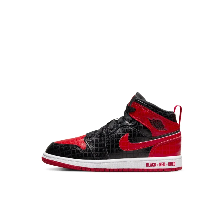 Preschool Retro 1 Mid 'Black Red Bred Ps' Sneakers