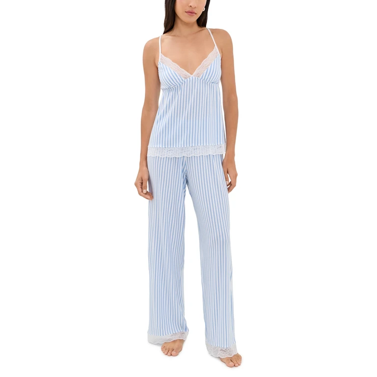 Eberjey Isla Cami and Pant Set Regatta Stripe Summer Blue/White M