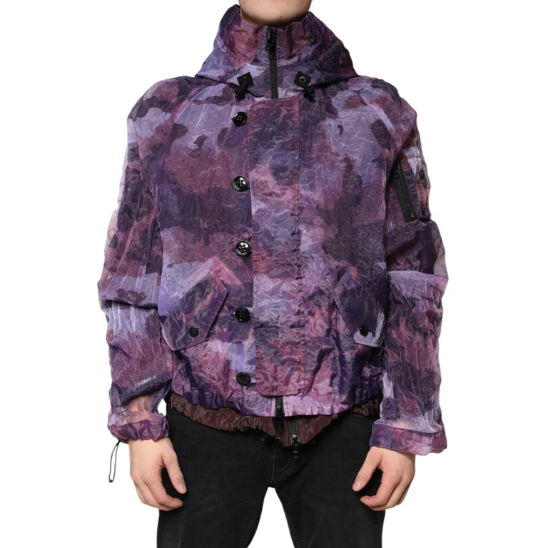 Dolce & Gabbana Purple Camouflage Hooded Men Blouson Jacket Nylon Polyester Clothing - Men