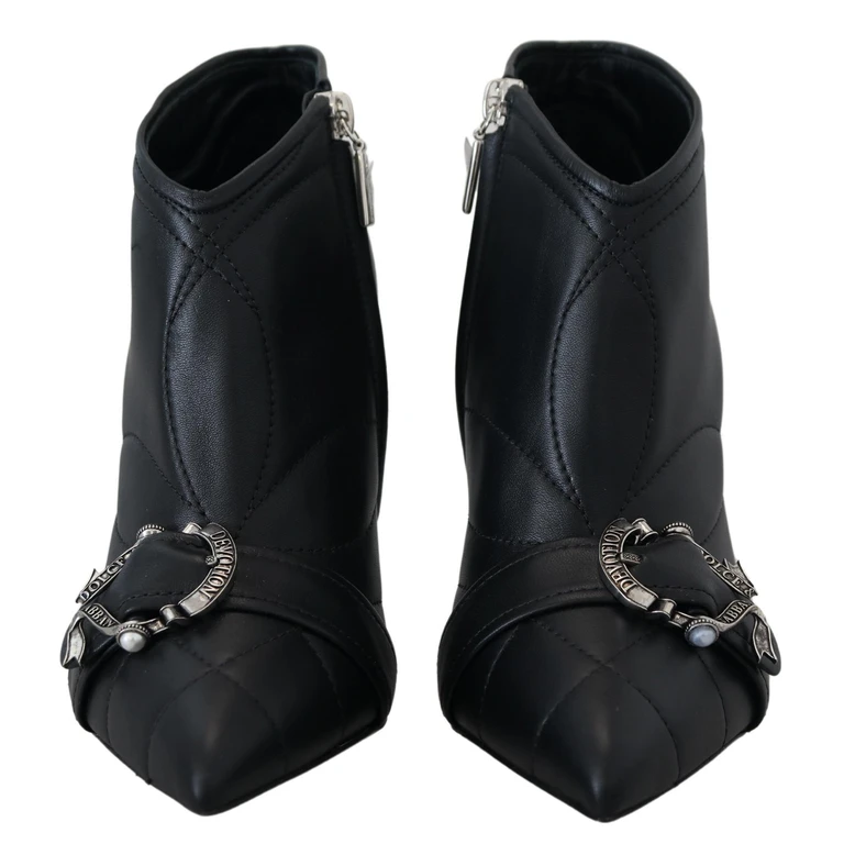 Dolce & Gabbana Black Devotion Quilted Buckled Ankle Boots Shoes Leather - Women