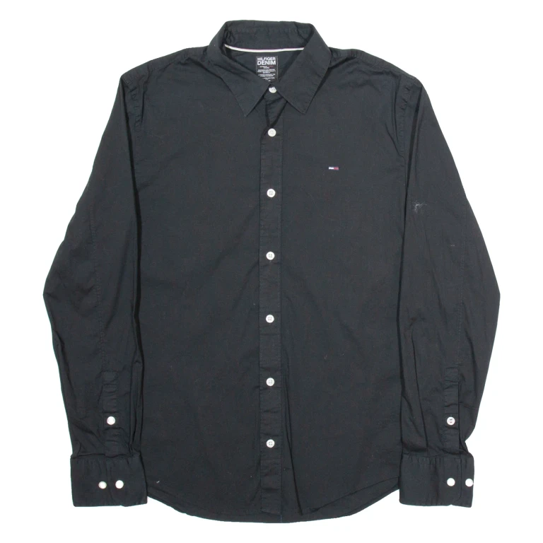 TOMMY HILFIGER Mens Plain Shirt Black Long Sleeve M