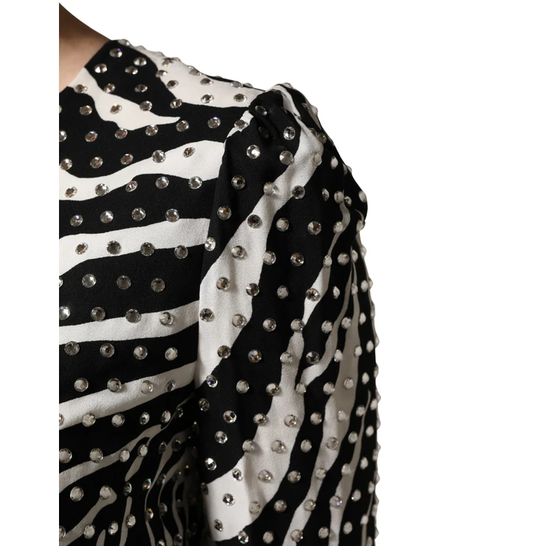 Dolce & Gabbana Black White Zebra Rhinestones Mini Dress And Acetate Elastane Viscose - Women
