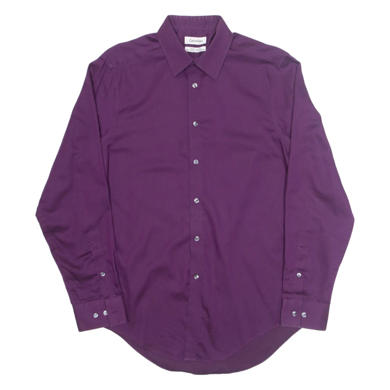 CALVIN KLEIN Slim Fit Mens Plain Shirt Purple Long Sleeve S
