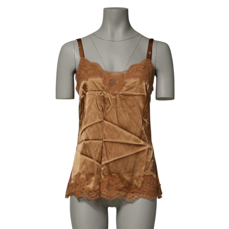 Dolce & Gabbana Brown Floral Lace Tank Lingerie Sleepwear Underwear Silk Cotton Elastane Nylon Clothing - Women