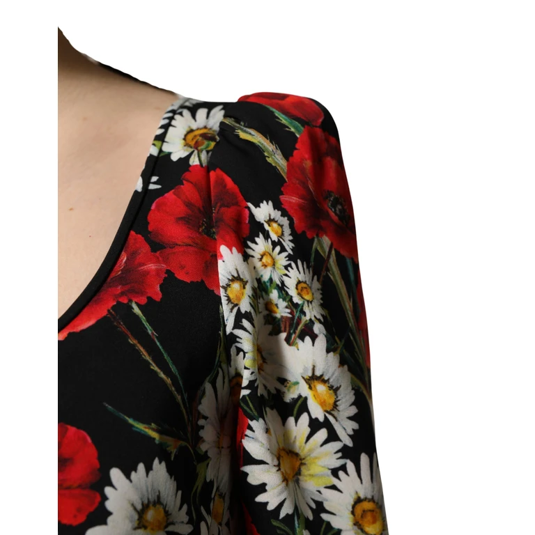 Dolce & Gabbana Black Floral Silk Long Sleeves Gown Dress Elastane - Women