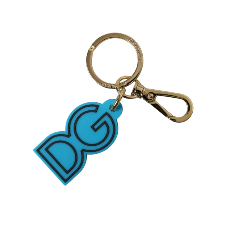 Dolce & Gabbana Blue Rubber Gold Tone Metal Dg Logo Keyring Keychain Black And Zamak Pvc Steel Brass Accessory - Women
