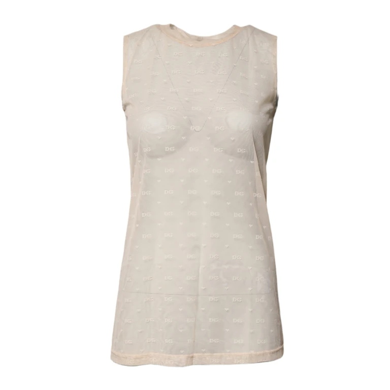 Dolce & Gabbana Ivory Nylon Logo See Through Sleeveless Tank Top Off White Elastane - Women