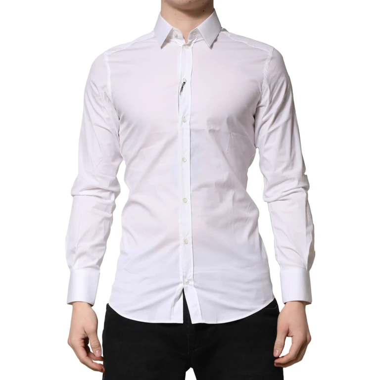 Dolce & Gabbana White Gold Cotton Men Dress Formal Shirt Nylon Elastane - Men