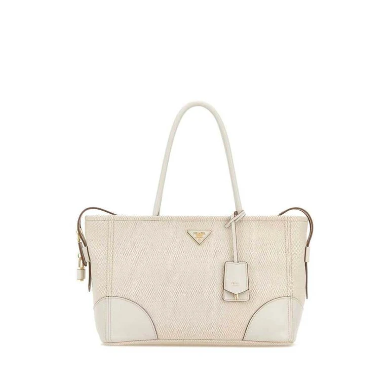 White Canvas Large Shopping Bag Naturale+talco Borse A Mano