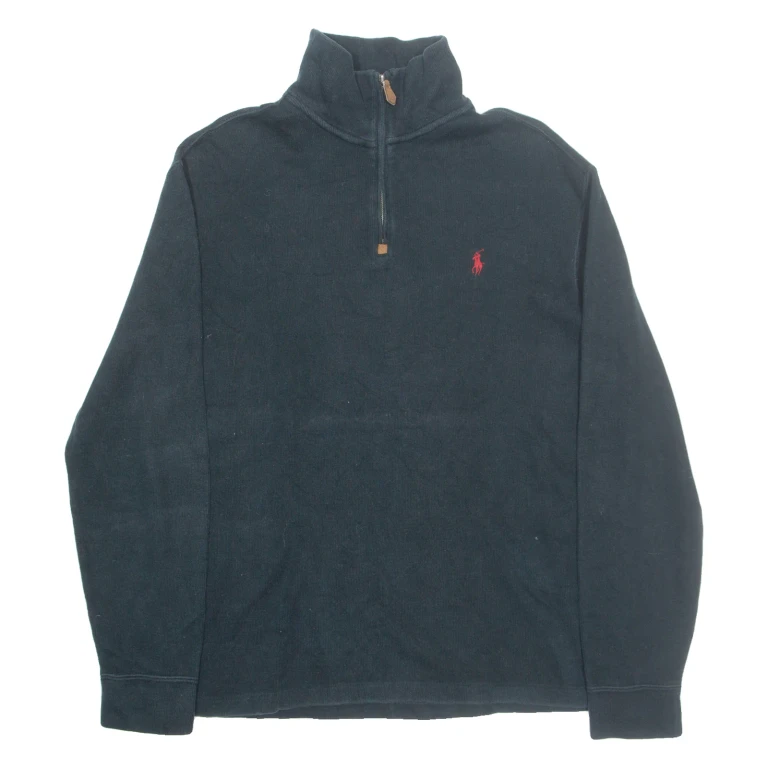 POLO RALPH LAUREN Mens Jumper Black 1/4 Zip Tight Knit M