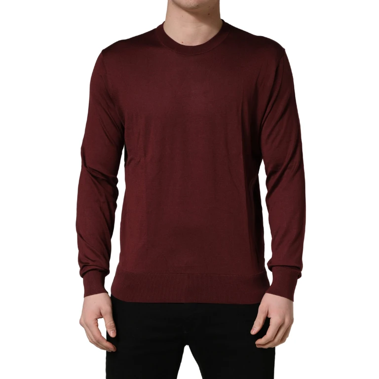 Dolce & Gabbana Maroon Silk Men Crew Neck Pullover Sweater Clothing - Men