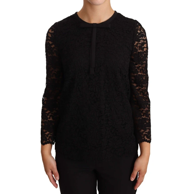 Dolce & Gabbana Black Floral Lace Nylon Blouse Top - Women
