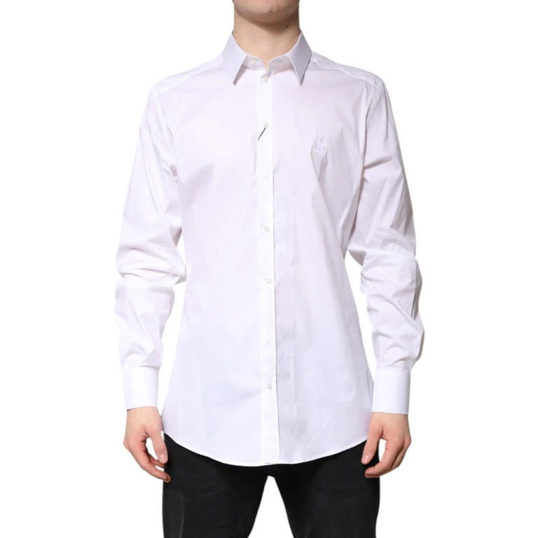 White Cotton Collared Gold Formaldress Shirt Nylon Elastane - Men