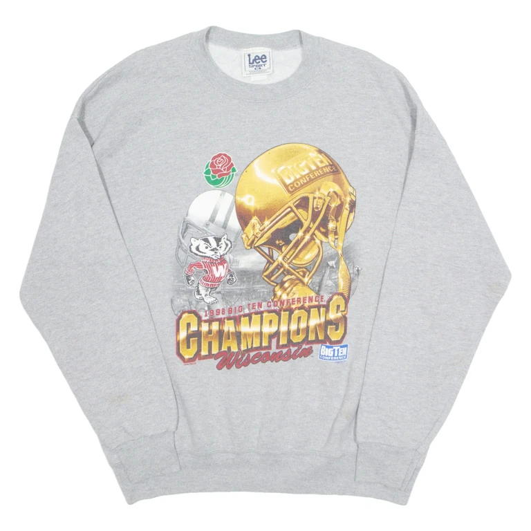 LEE Wisconsin Badgers Rose Bowl Football Big Ten Conference Mens Sweatshirt Grey 90s USA XL
