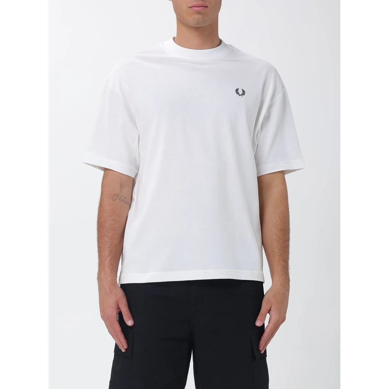 Cotton Crew Neck T-shirt with Contrast Logo and Dropped Shoulders (M2474129)