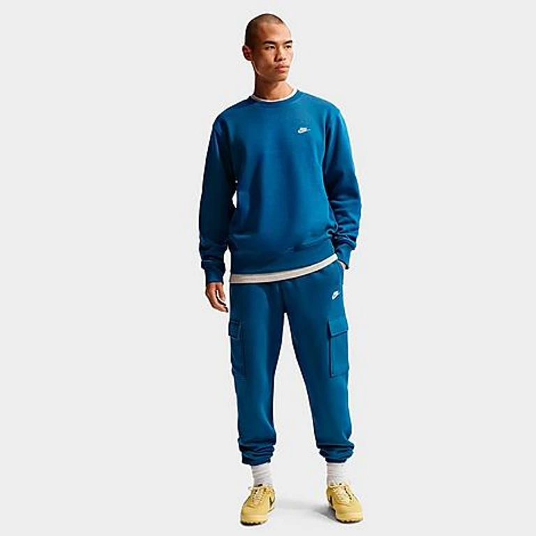 Nike Men's Club Fleece Premium Crewneck Sweatshirt in Court Blue/Light KhakI Size: XS