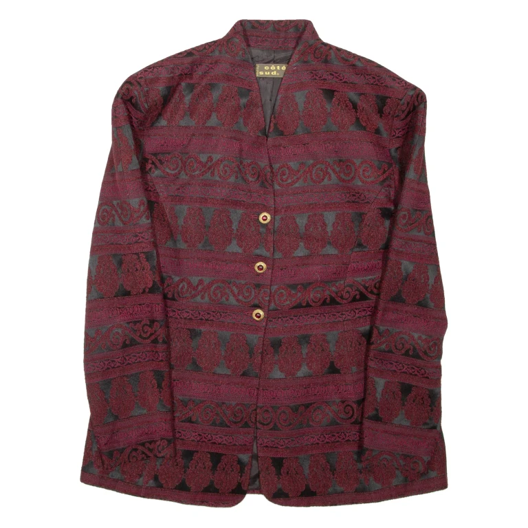 COTE SUD Womens Blazer Coat Red Crazy Pattern M
