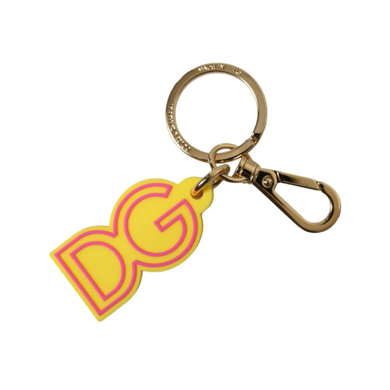 Dolce & Gabbana Yellow Rubber Gold Tone Metal Dg Logo Keyring Keychain Zamak Pvc Steel Brass Accessory - Women