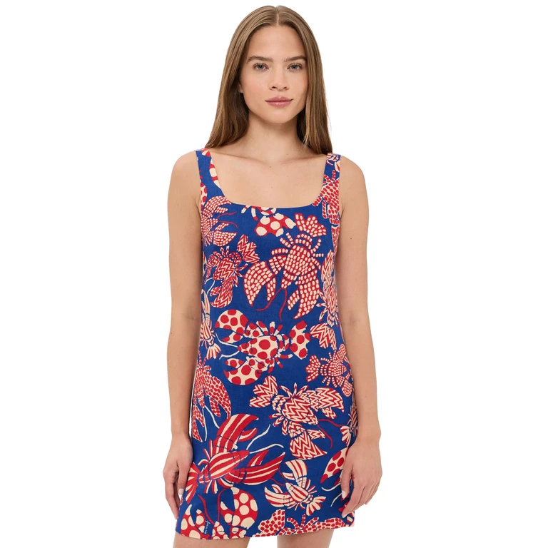 Lobster Linen Mini Dress Red/Blue L
