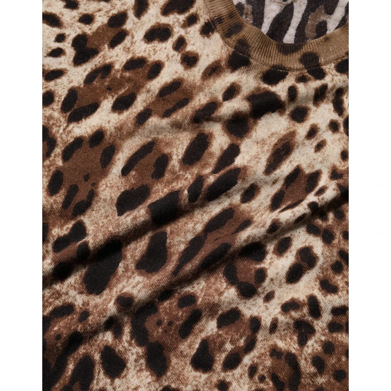 Dolce & Gabbana Brown Leopard Crew Neck Sleeveless Tank Top Silk Cashmere - Women