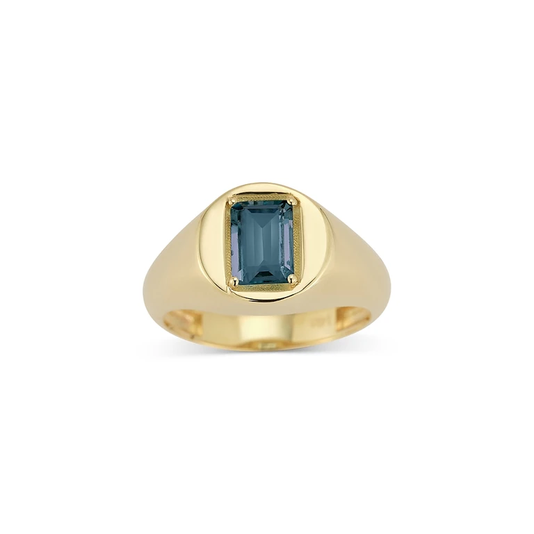 14K Yellow Gold London Blue Topaz Signet Ring
