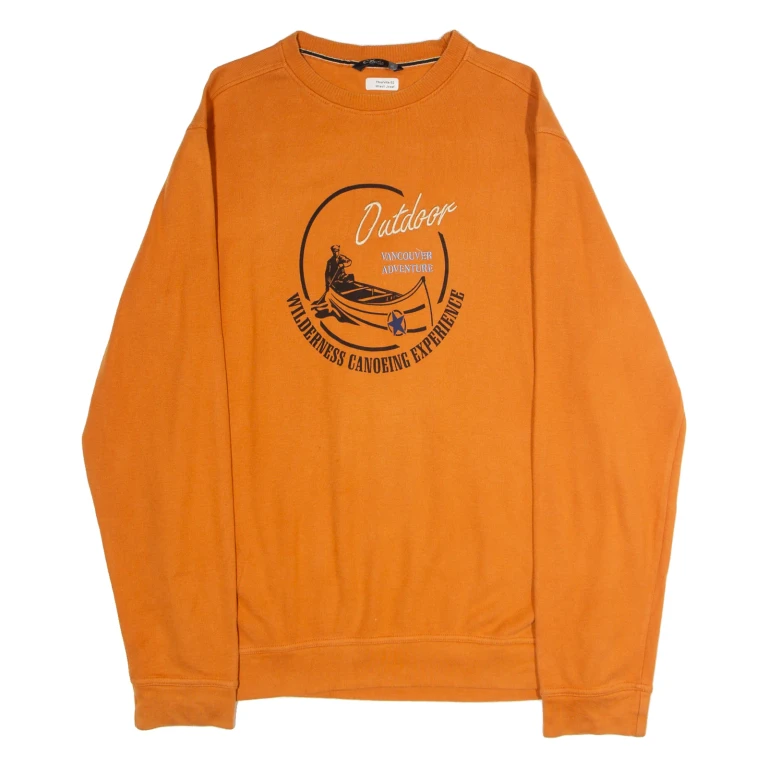 CASUALX Outdoor Canoeing Embroidery Mens Patterned Jumper Orange Crew Neck XL