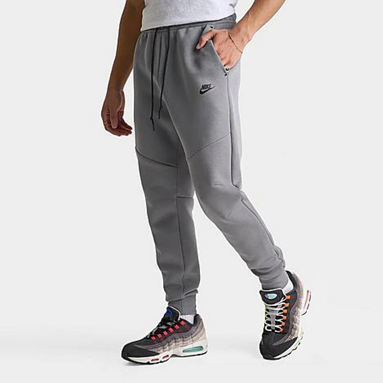 Nike Men's Tech Fleece Jogger Pants in Smoke Grey/Fire Red Size: Small