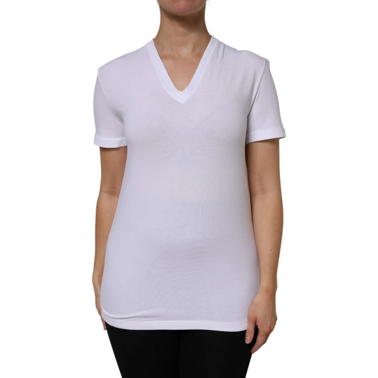 Dolce & Gabbana White Cotton Short Sleeves V-Neck Top T-Shirt Elastane - Women