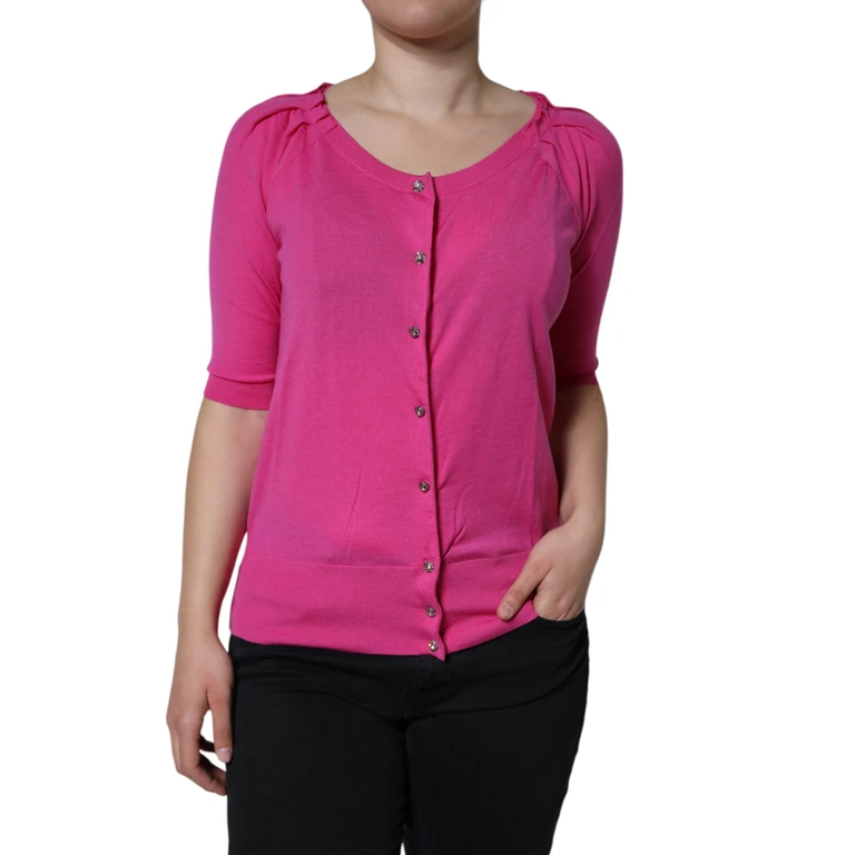 Dolce & Gabbana Pink Wool Button Down Short Sleeve Blouse Top Virgin - Women